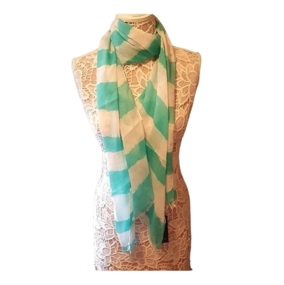 Izod Accessories - IZOD Teal Blue and White Striped Viscose Scarf